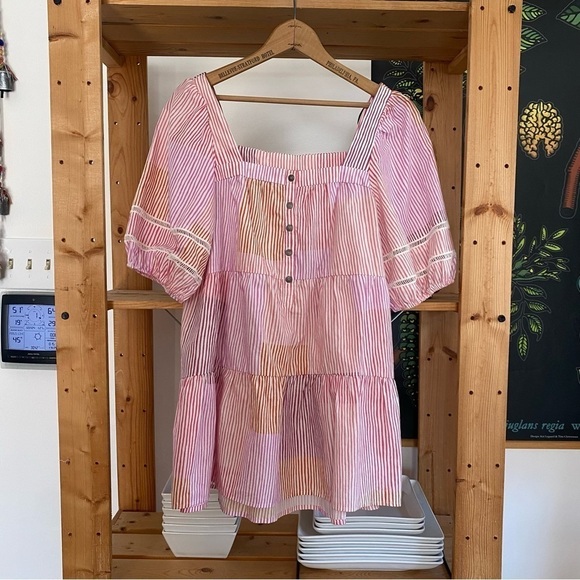 Anthropologie Maeve White Pink Orange Stripe Gable Tiered Tunic Top Small - Picture 5 of 16